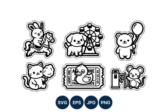 Amusement Park Animals Cute Vector Set