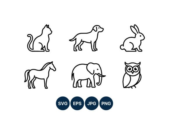 Black and White Animal Line Art Icons
