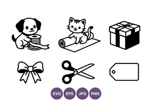 Black and White Cute Pet and Gift Icons