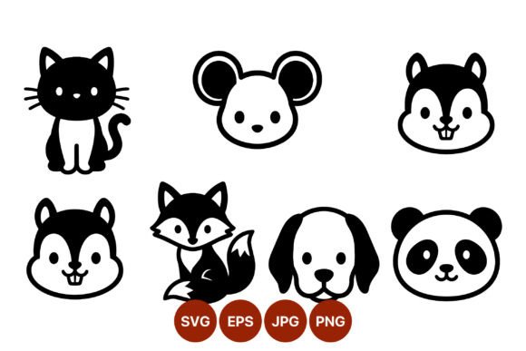 Cute Black White Animal Faces Vector
