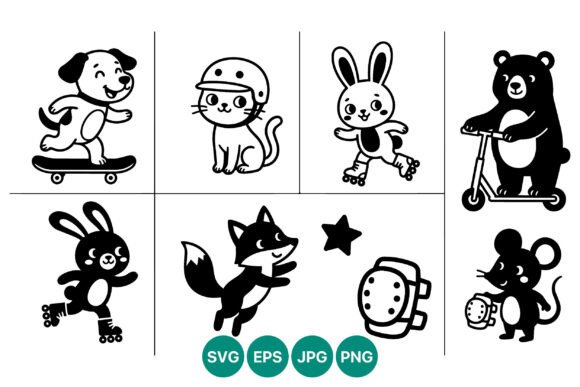 Cute Cartoon Animals on Skates and