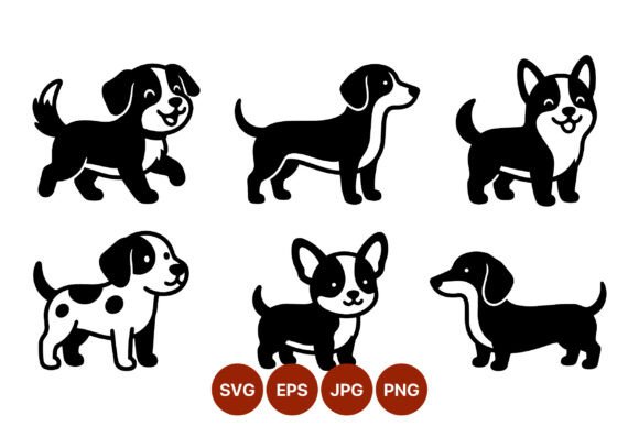 Cute Cartoon Puppies Vector Art