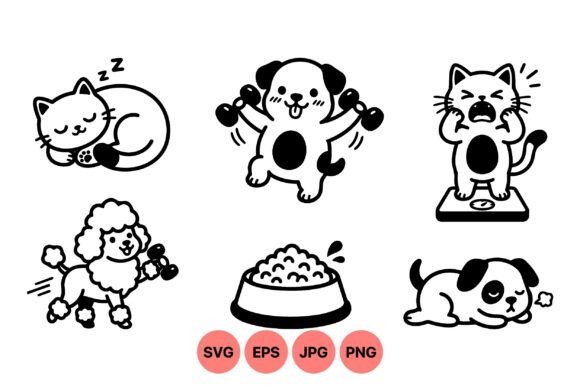 Cute Fitness Pet Cartoon Icons