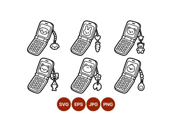 Cute Flip Phones Animal Charms Vector
