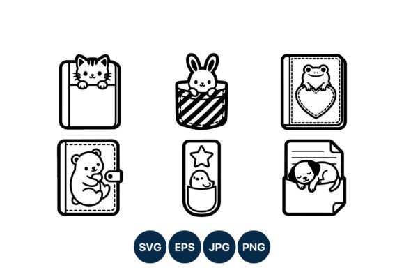 Cute Pocket Animals Black Line Art
