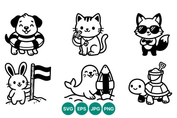 Cute Summer Beach Animals Vector