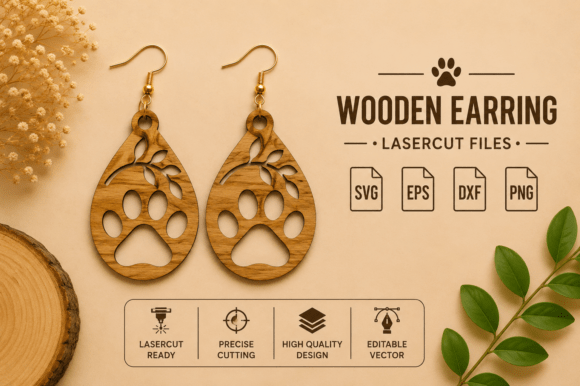 Dog Paw Earrings SVG Laser Cut Files