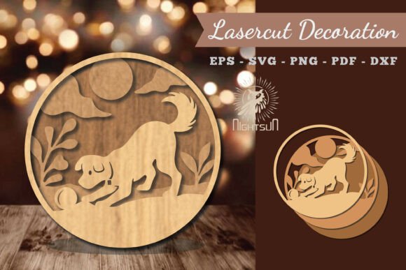 Dog Playing Ball Lasercut Decoration 2