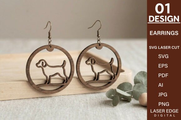 Dog Round Earrings Laser Cut SVG