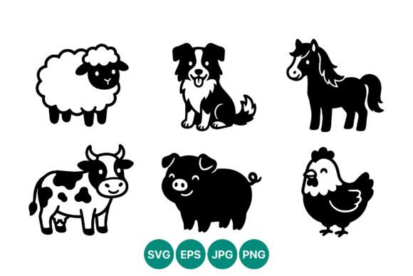 Farm Animal Icons Black White Vector