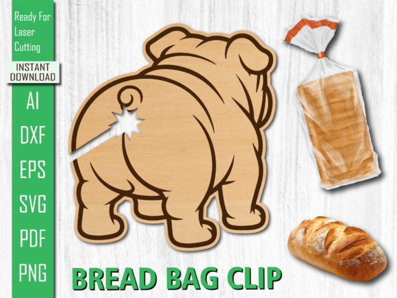 Laser Cut Dog, Bulldog Bread Bag Clip