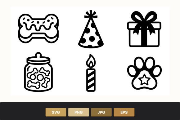 Party Bone Gift Candle Paw Vector Icons