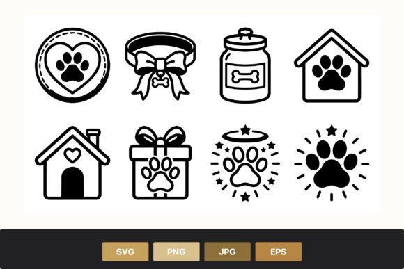 Paw Print Icons Set Black and White