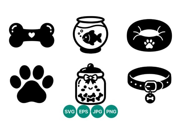Pet Care Icons Black Silhouette Set