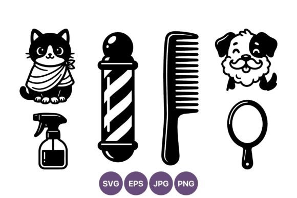 Pet Grooming Black White Icons