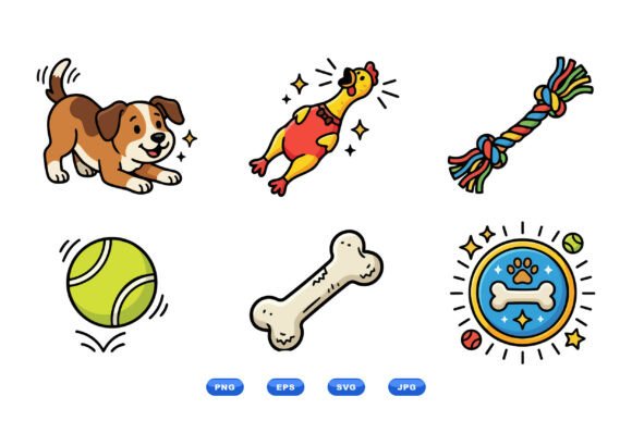 Playful Puppy Toy Clipart Set