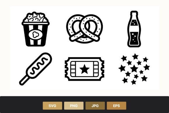 Popcorn Pretzel Soda Movie Ticket Icons