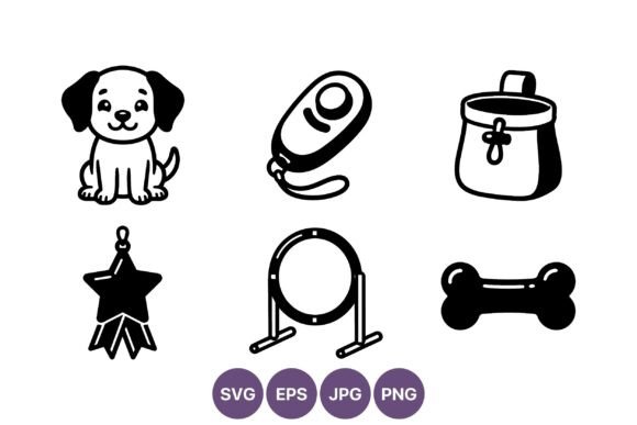 Puppy Collar Bag Medals Icons Vector
