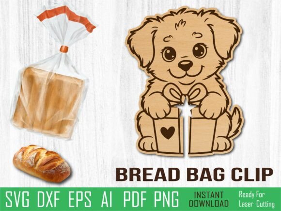 Valentine Dog Puppy Bread Clip, Laser